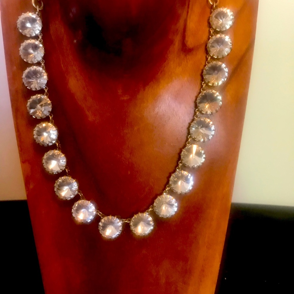 J Crew Gold necklace with round clear stones
